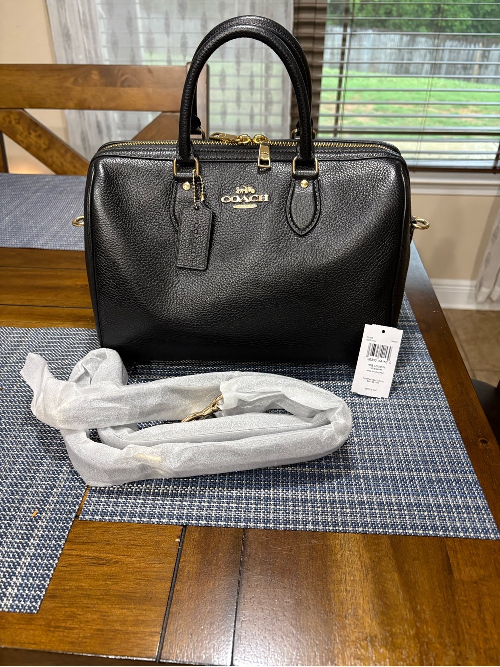 Coach Black Pebbled large Rowan Satchel with Gold Hardware